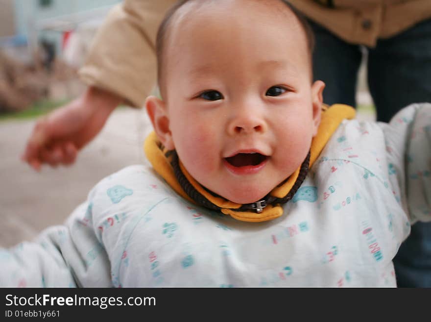 Chinese baby look at camera