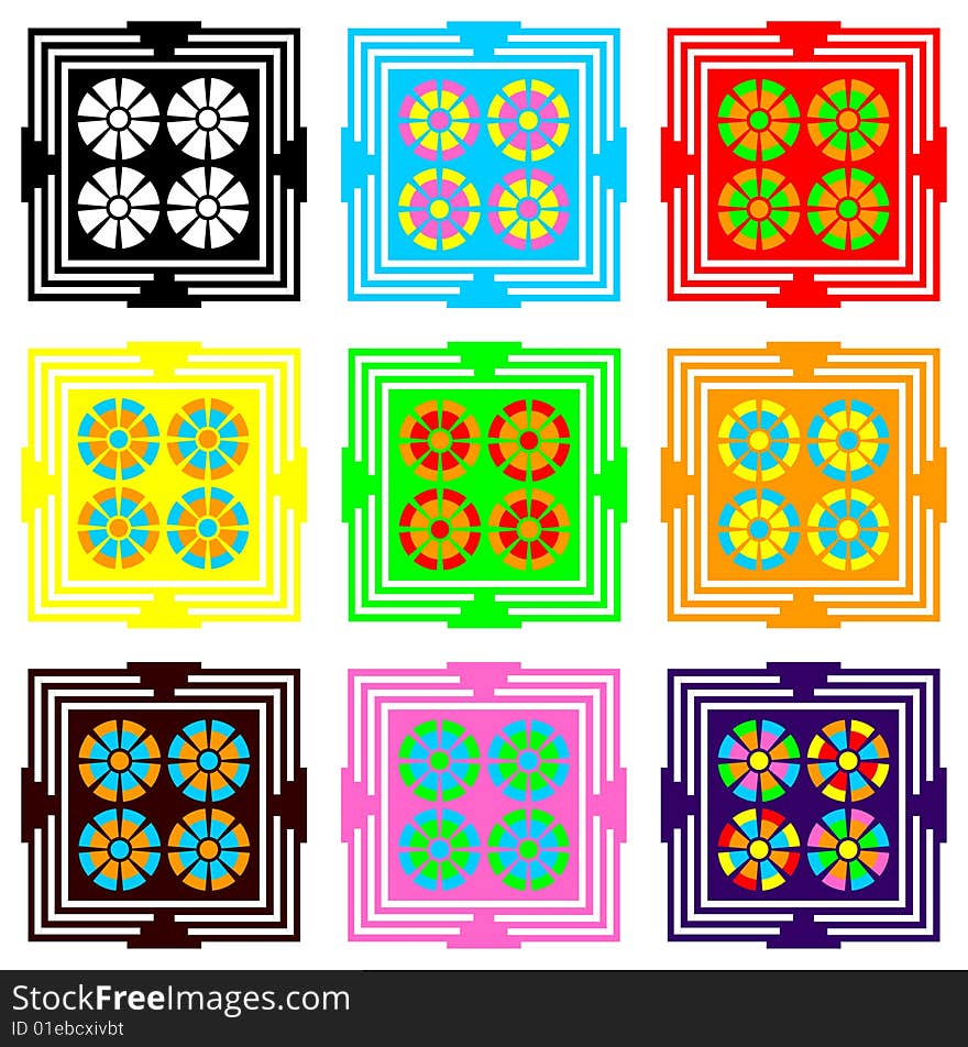 Nine small varicoloured squares in vector