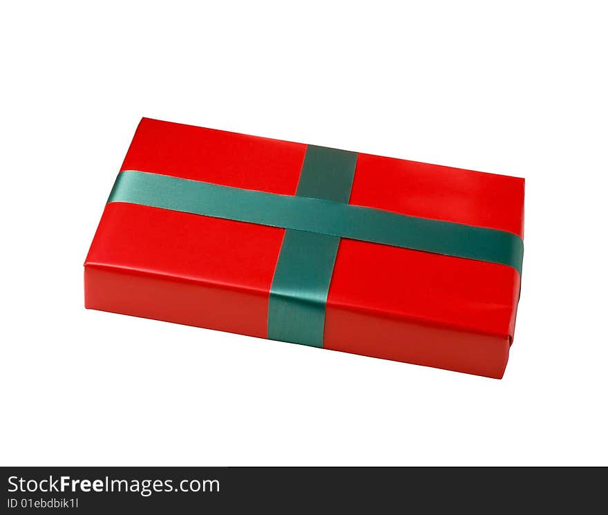 Gift box close up, isolated over white