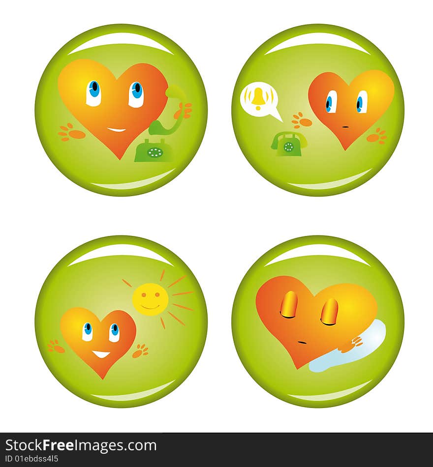 Set of four st. Valentine buttons 3. Vector illustrations.