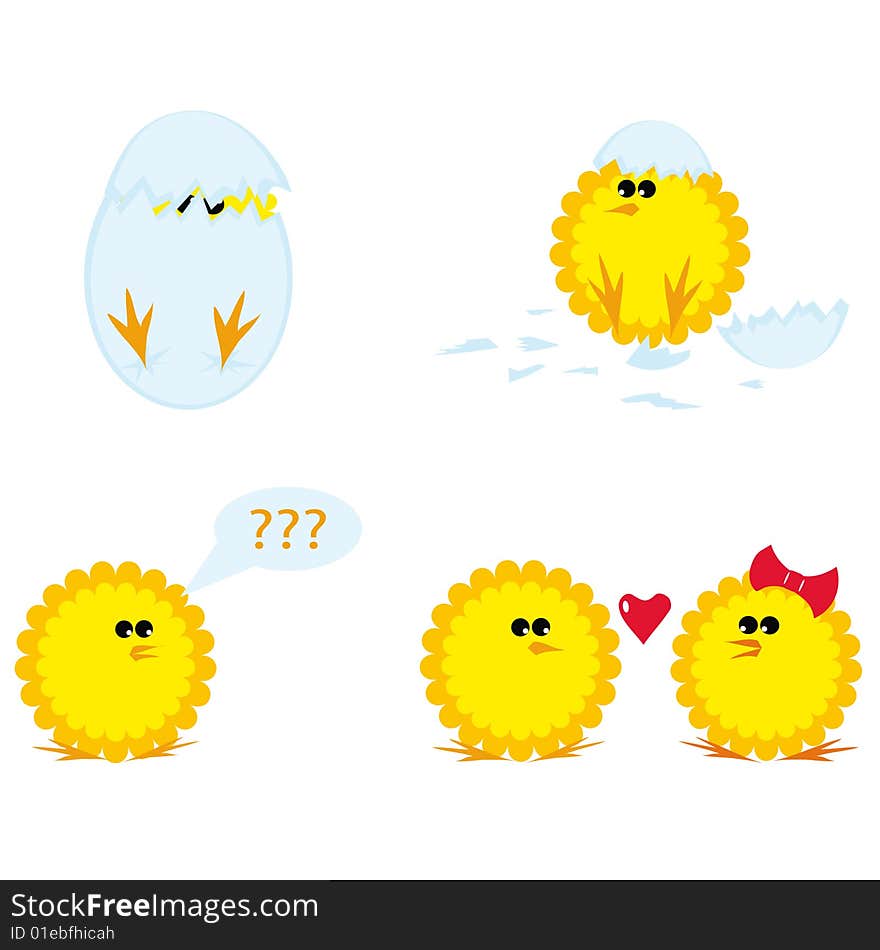 Set of cartoon chickens for Easter. Vector illustration.