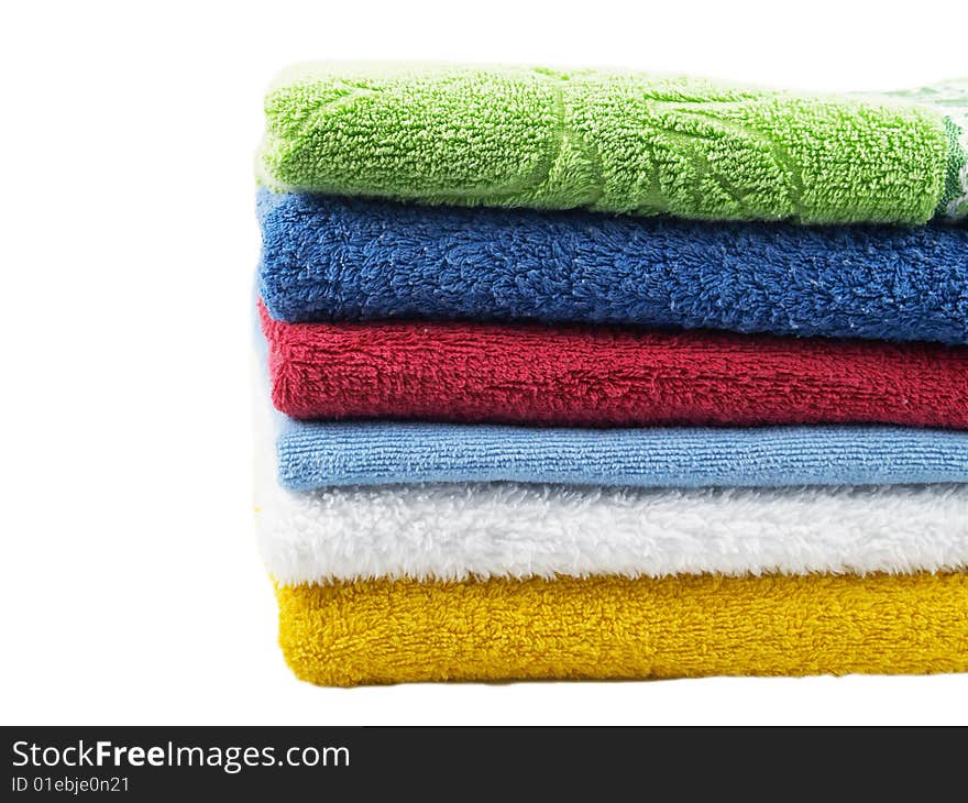 Six color double towels on white background. Six color double towels on white background