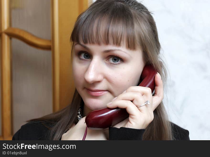 Portrait girl with telephone