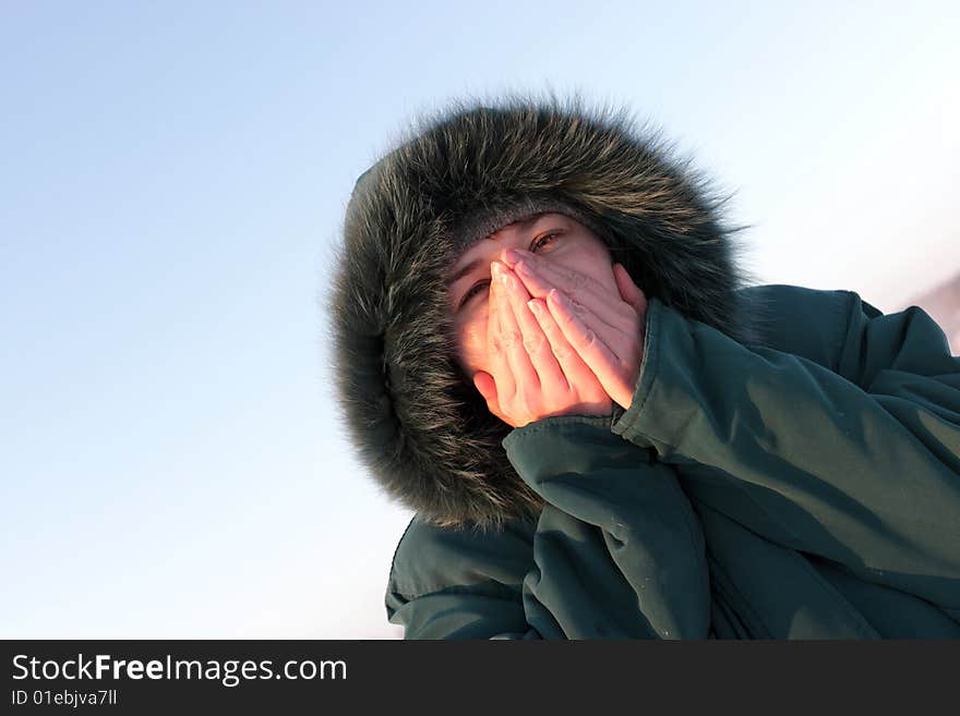 Portrait of a woman in cold winter. Portrait of a woman in cold winter