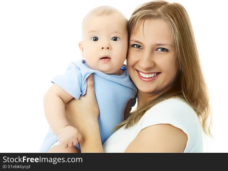 Young beautiful mother holding her little four months old baby. Young beautiful mother holding her little four months old baby