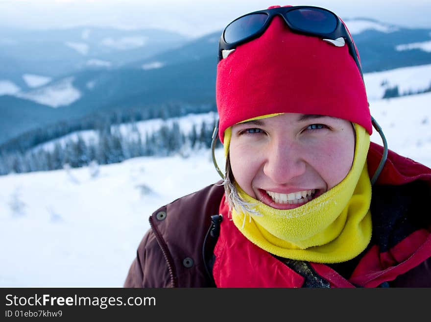 Hiker are in winter in mountains