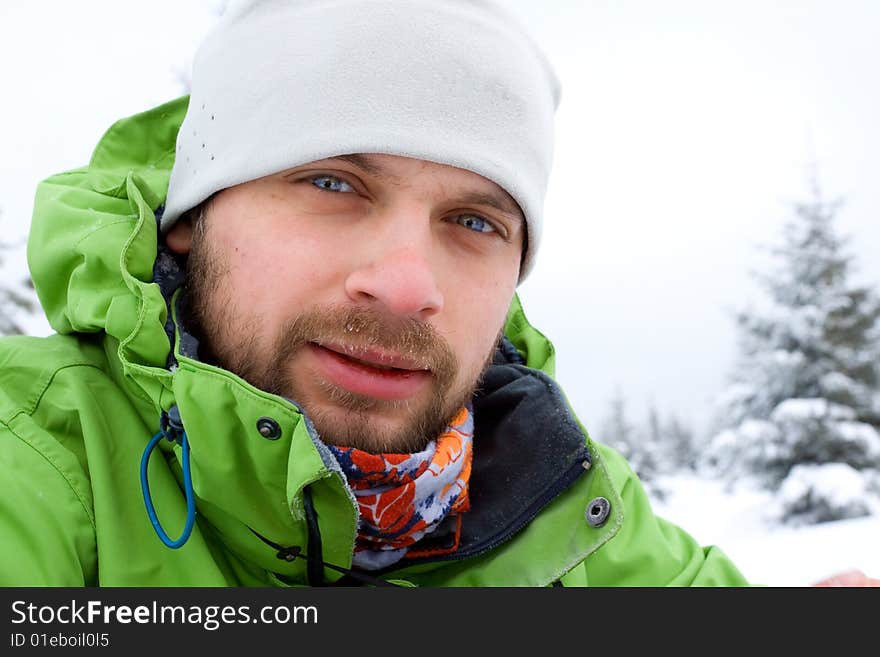 Hiker are in winter in mountains