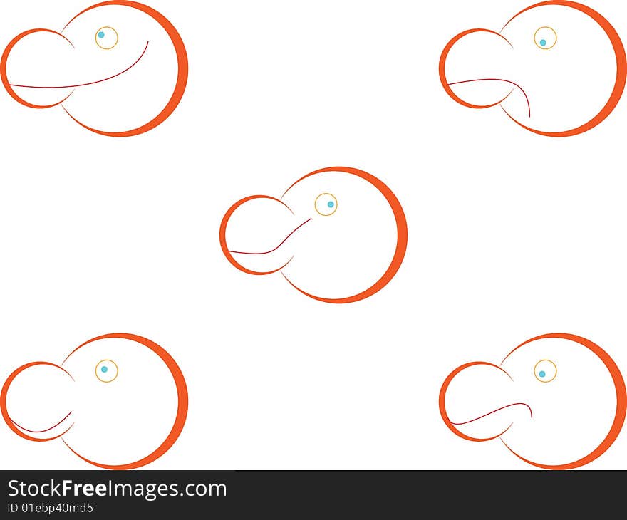 Faces, five positions of a strange face. Eps8, vector, easy resizing or change colors.