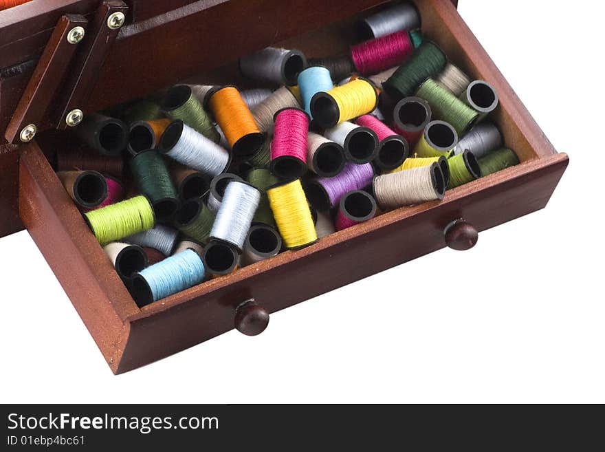 The group of colorful threads in the villages box on a white background. The group of colorful threads in the villages box on a white background