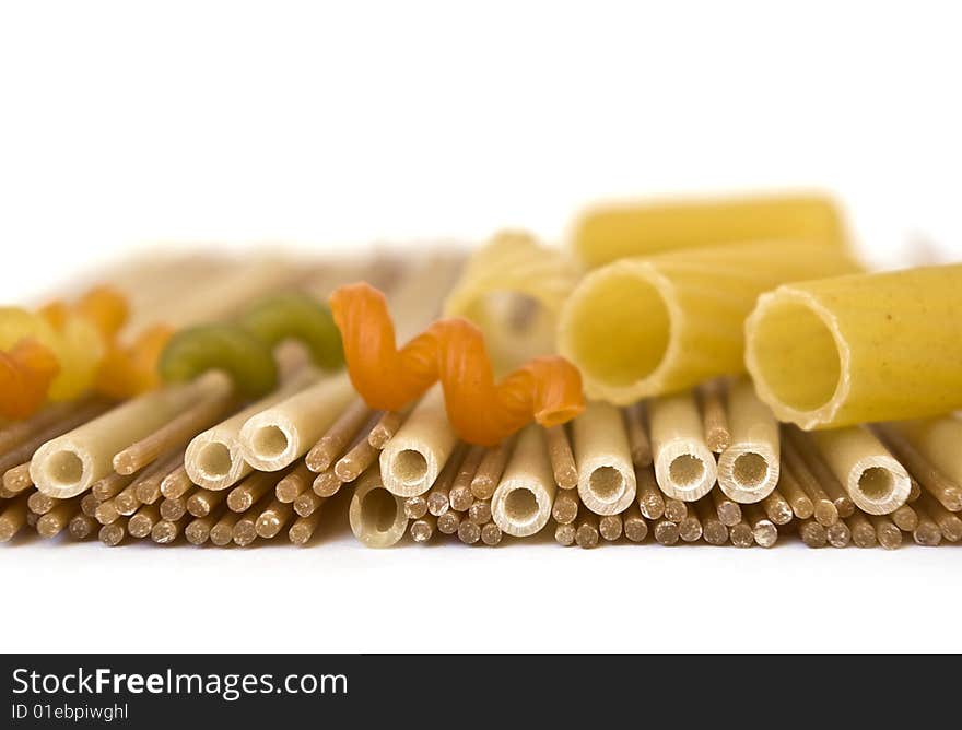 Colorful noodles frame on a white background. Colorful noodles frame on a white background