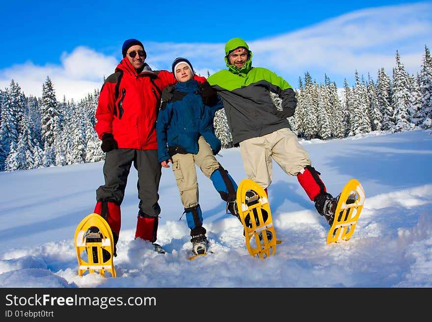 Hiker are in winter in mountains