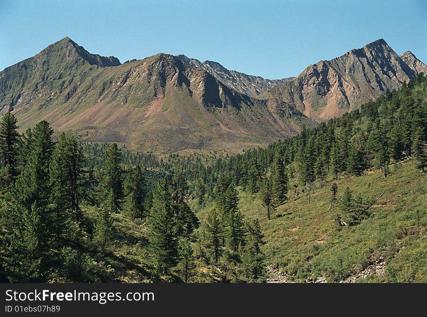 Shumak river valley is located in Sayany mountains (Siberia, Russia).