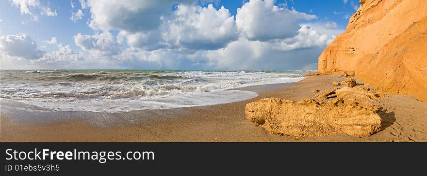 Storm in black sea before sundown. Storm in black sea before sundown