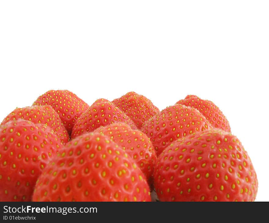 Juicy strawberries fruit, white background