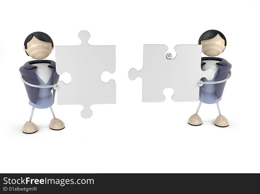 Mans hold puzzle, white background,  isolated