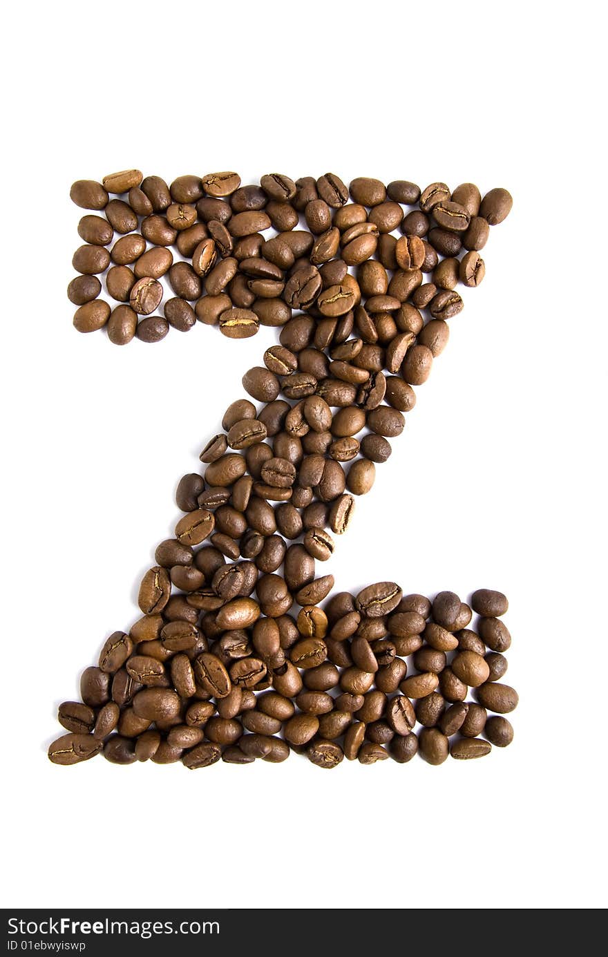 Coffee letter Z isolated on white