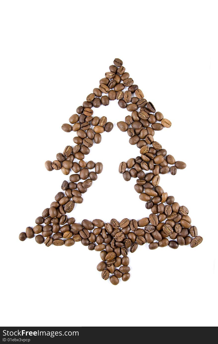 Fir-tree From Coffee Beans Isolated On White