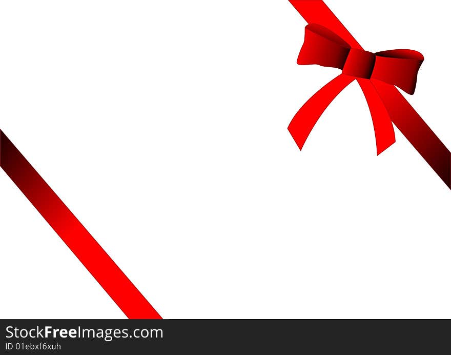 Red bow and ribbon for the decoration of gift box. It is isolated on a white background.