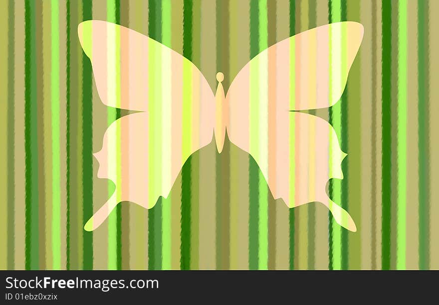 Green Stripes With Pale Butterfly