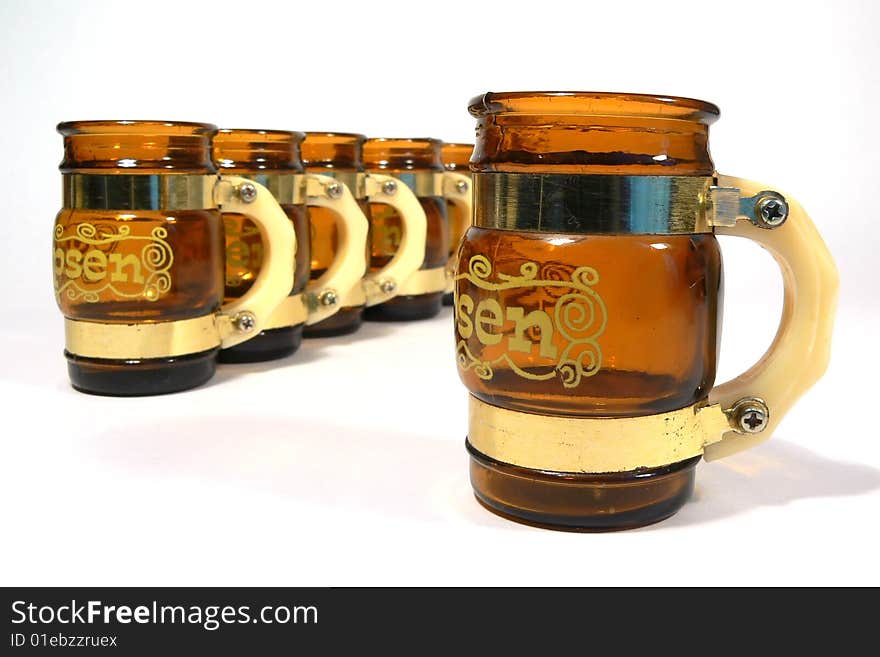 Old German small glass mugs for brandy. Old German small glass mugs for brandy