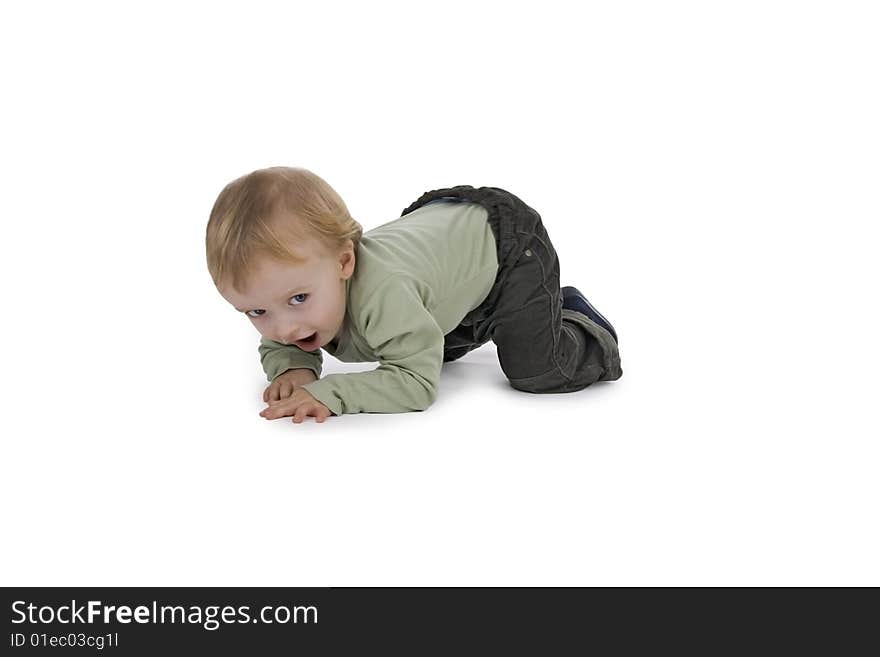 Crawling boy on white background. Crawling boy on white background