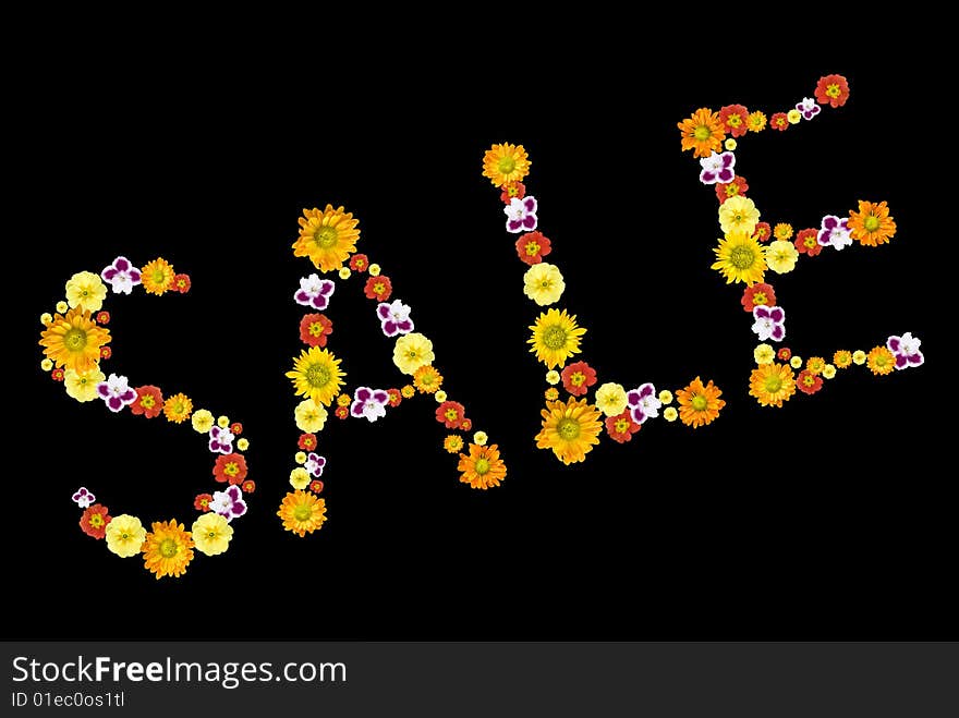 Decorative letters from color flowers for your design isolated on black. Decorative letters from color flowers for your design isolated on black