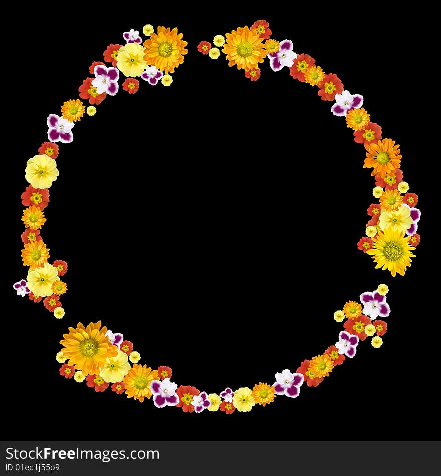 Decorative environment and recycling symbol from color flowers. Decorative environment and recycling symbol from color flowers