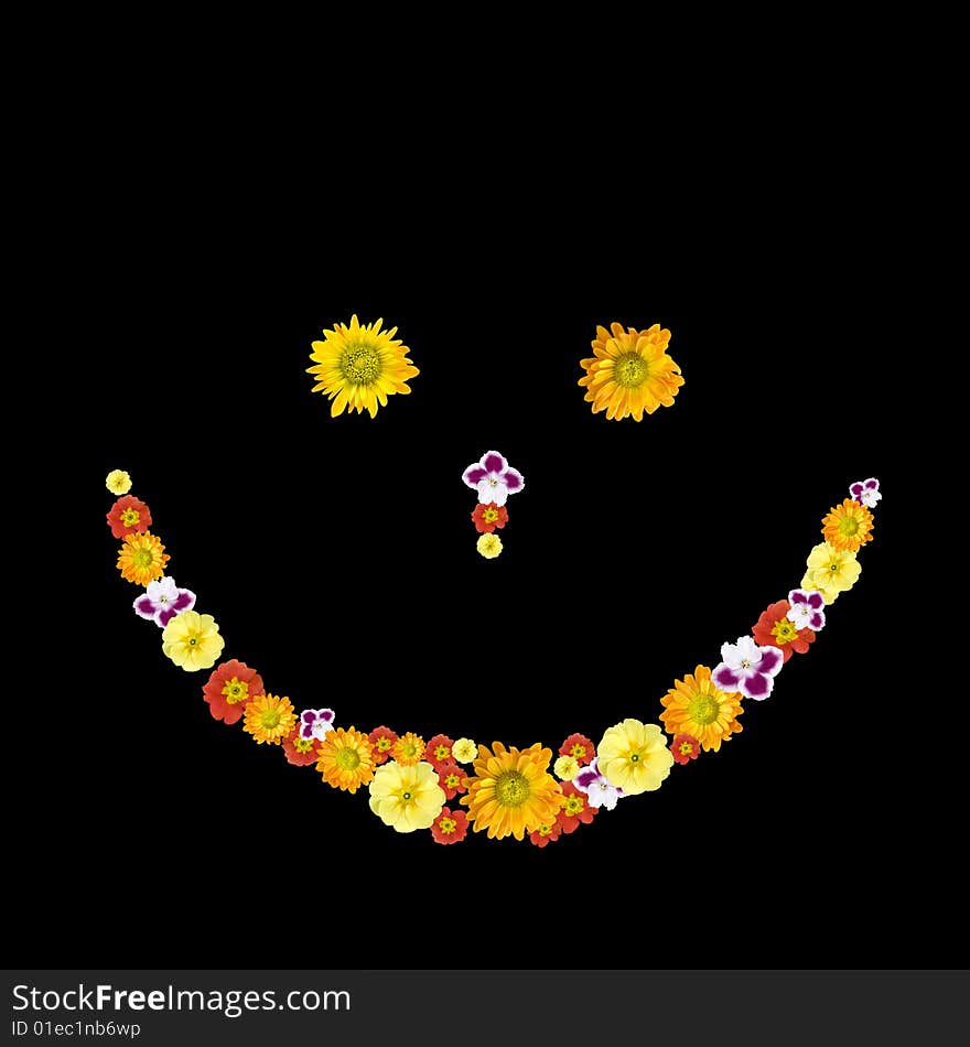 Decorative smile symbol from color flowers. Decorative smile symbol from color flowers