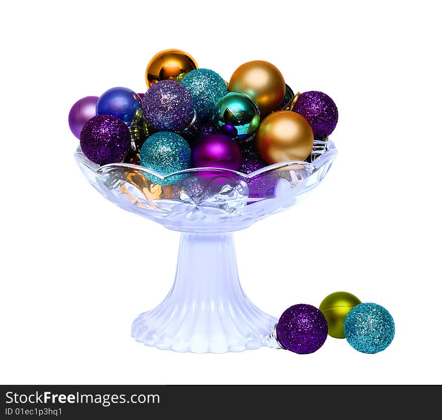 Colorful balls in vase isolated over white background