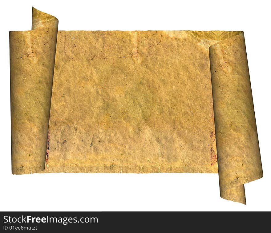 Vintage grunge rolled parchment illustration with ragged borders (natural paper texture)