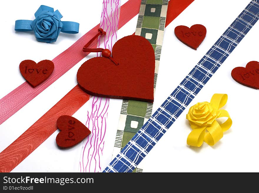 Red Hearts and colours ribbons and bows