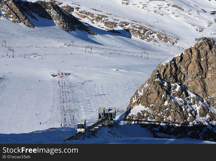 Austria. Mountains. The Alpes, the lift for mountain skiers. Austria. Mountains. The Alpes, the lift for mountain skiers.