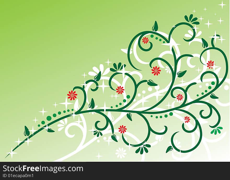 Green background with green floral swirls. Green background with green floral swirls