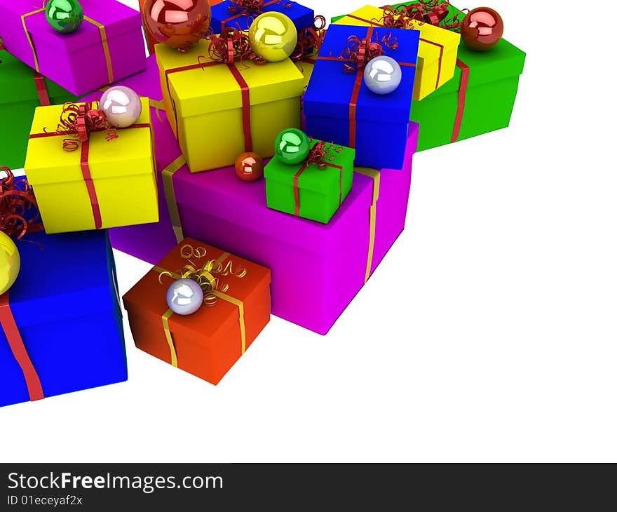 Surprises, gifts and colour balls on white background. Surprises, gifts and colour balls on white background