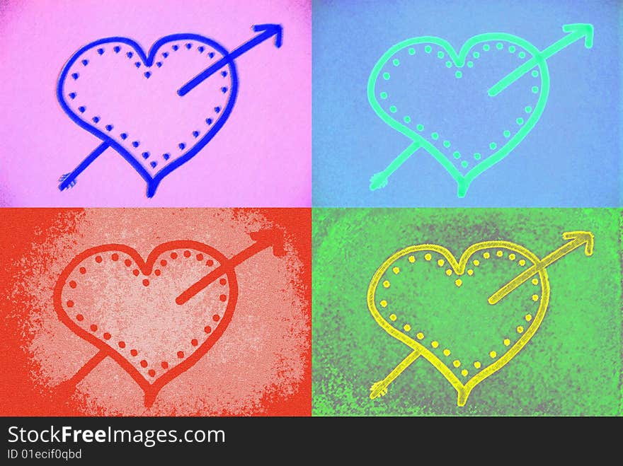 Collage of hearts in different bright colors. Collage of hearts in different bright colors