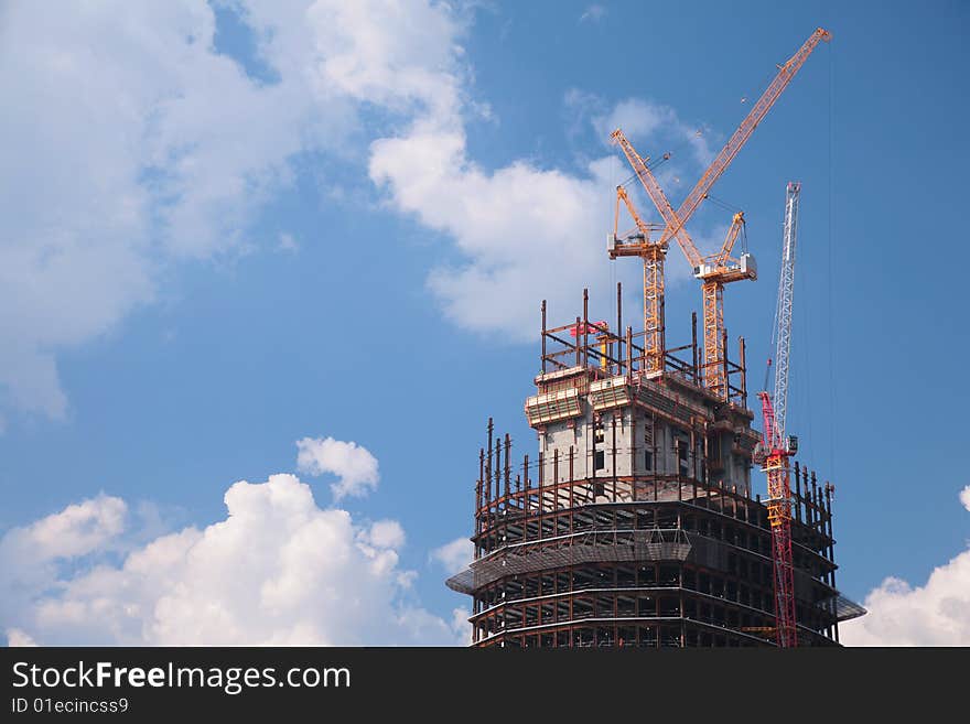 House under construction on sky