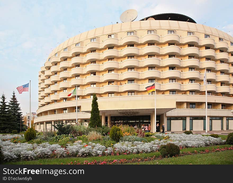 Round hotel on summer day