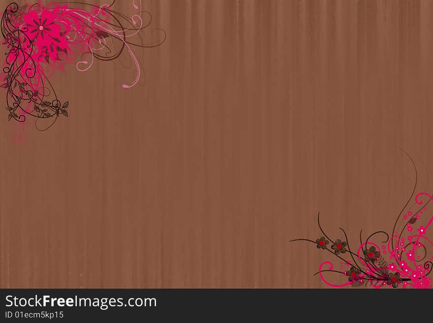 Cappuccino colored background with pink floral ornaments. Cappuccino colored background with pink floral ornaments