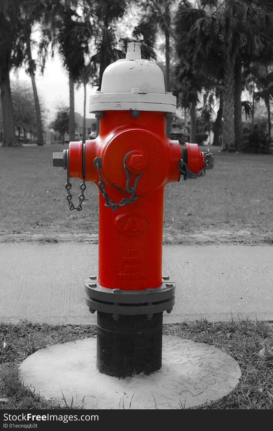 Black and White Water Hydrant where only the red color is displayed. Black and White Water Hydrant where only the red color is displayed