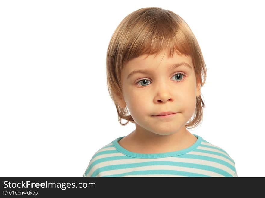 Little girl thinking on white