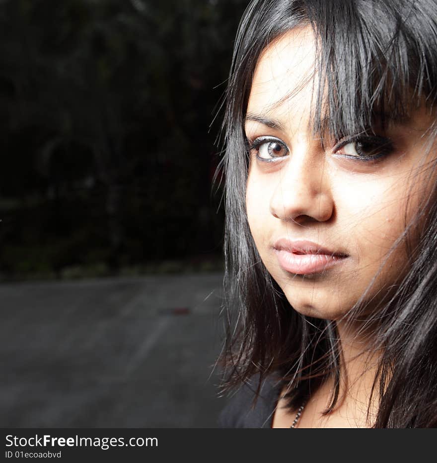 Young woman staring at the camera