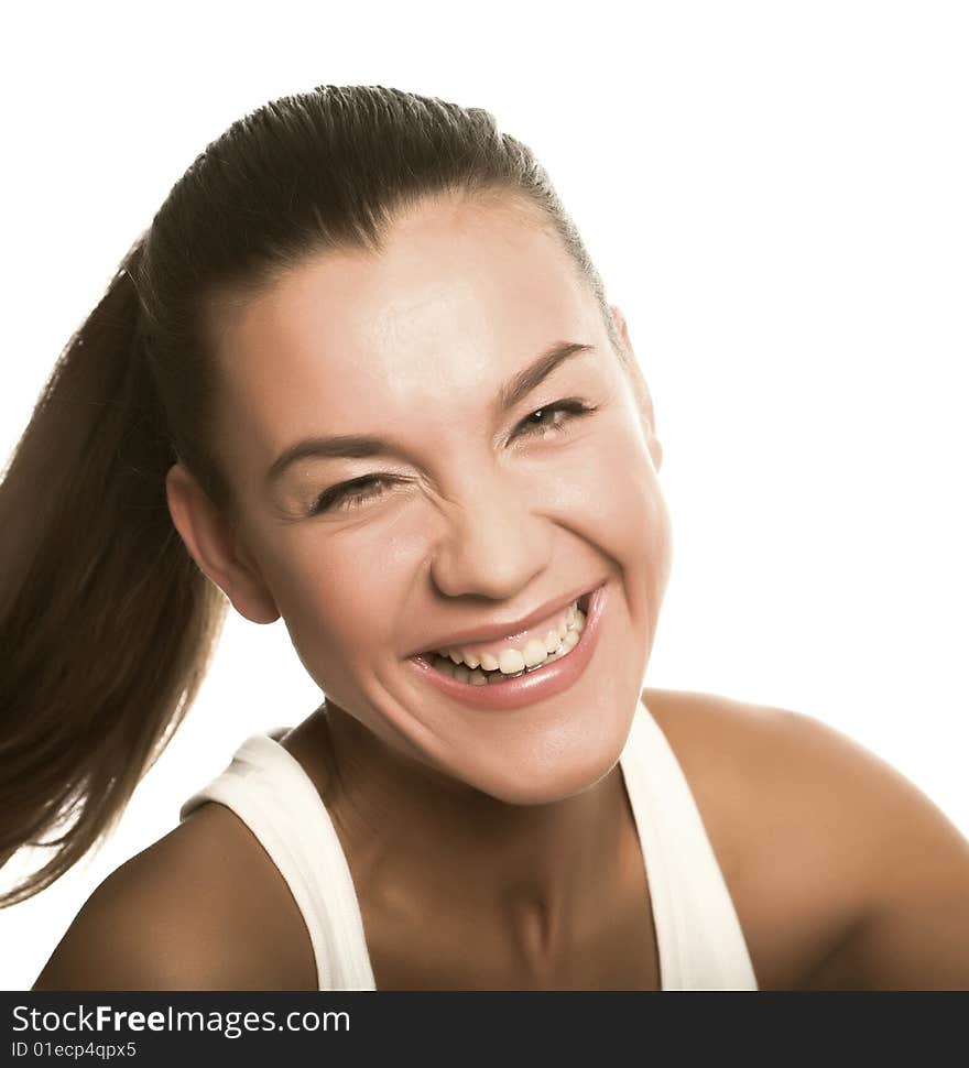 Close-up studio portrait of a young girl isolated on white background. Close-up studio portrait of a young girl isolated on white background