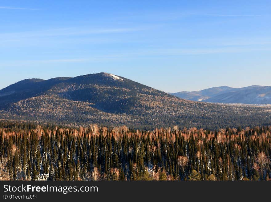 Mountain landscape. Mountain Shoriya. Sheregesh. Russia.