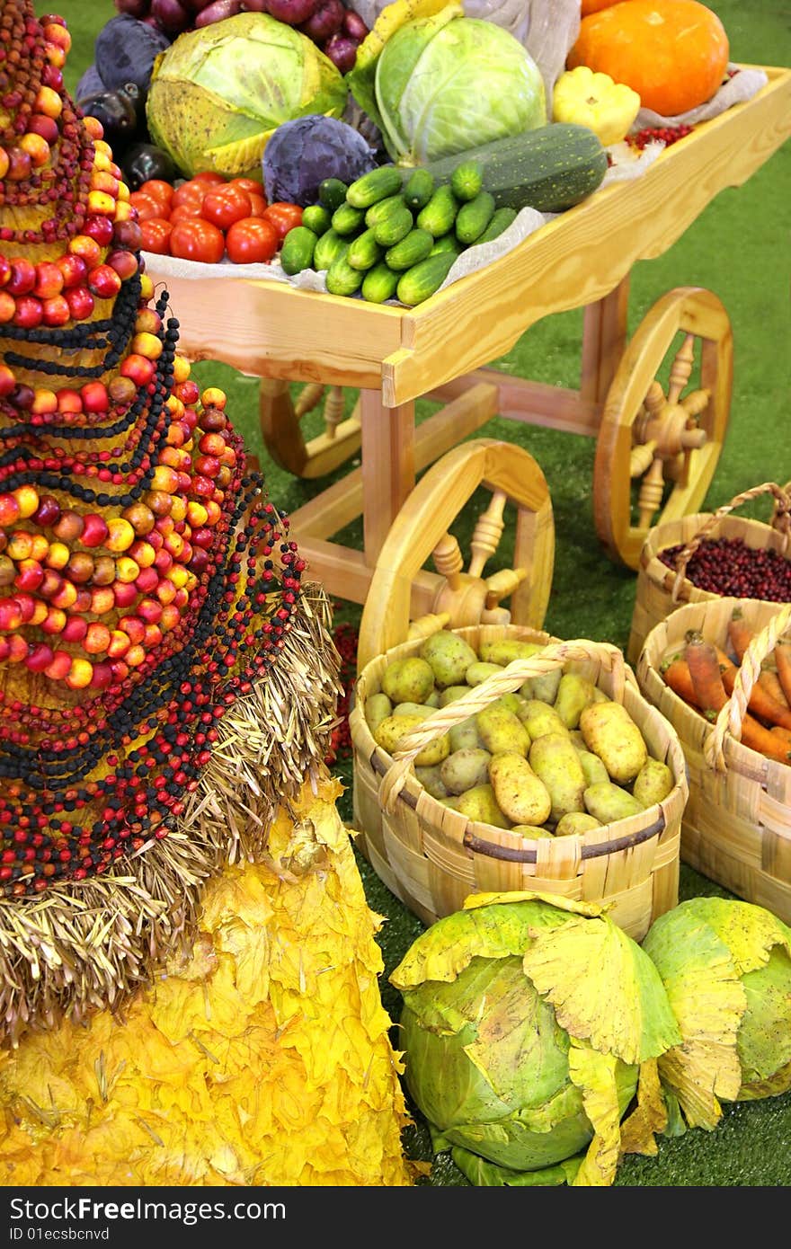 Cart with fruits and vegetables