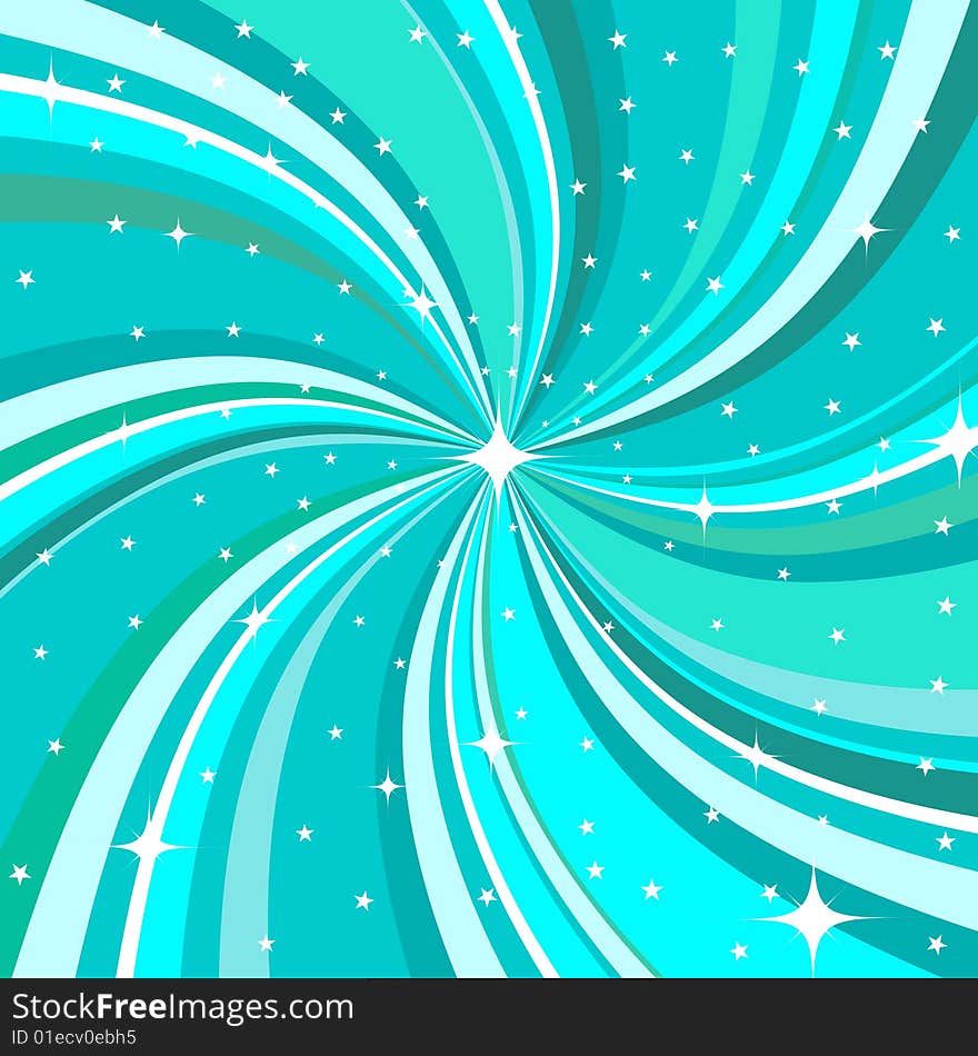 Vector illustration of modern, abstract background decorated with waves and stars.