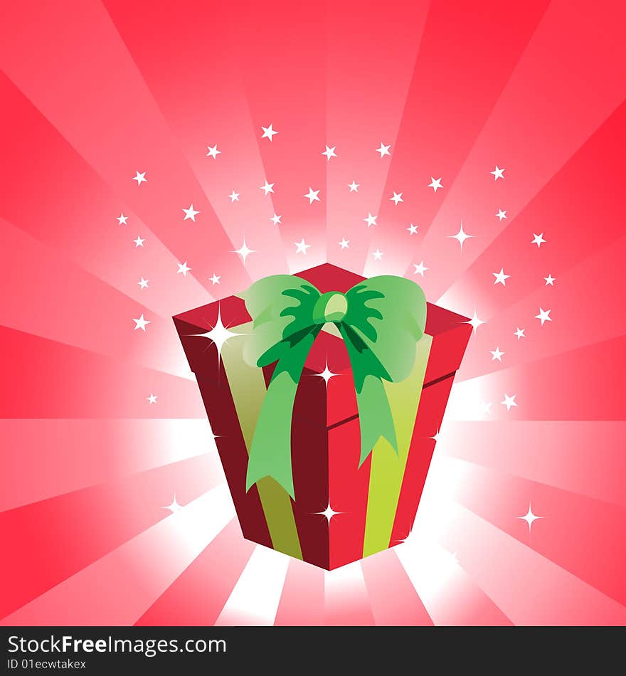 Vector Illustration of birthday giftbox on the shiny background.