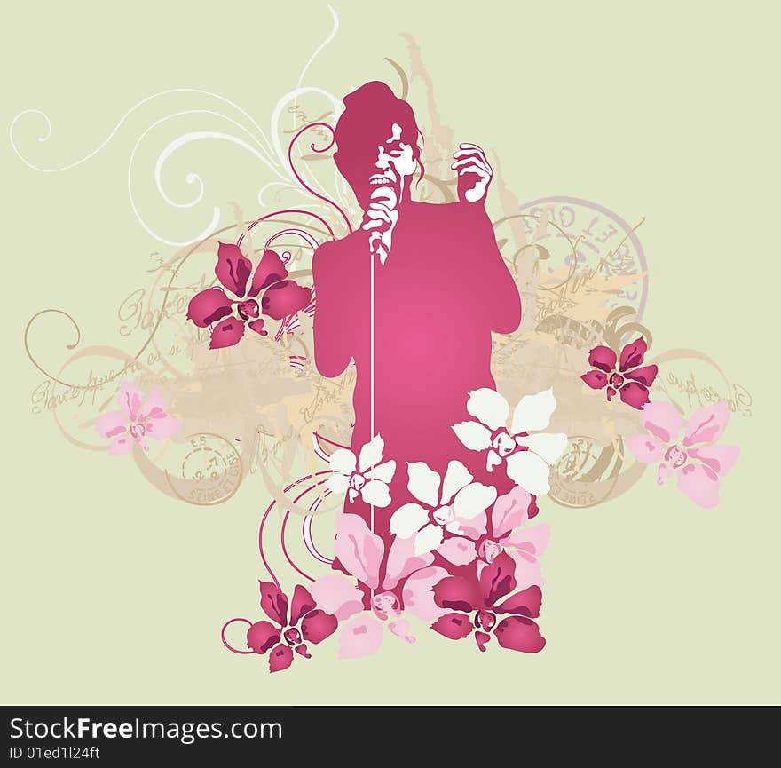 Illustration of a singer and flowers