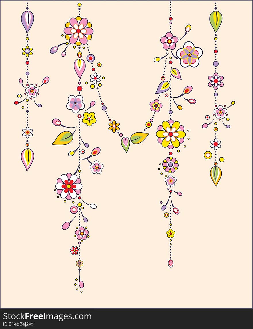 Vector Illustration of Decorative Wind Chimes with floral ornament design