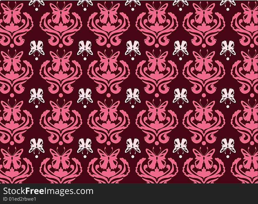 Vector illustraition of retro abstract floral Pattern background decorated with butterflies. Vector illustraition of retro abstract floral Pattern background decorated with butterflies.