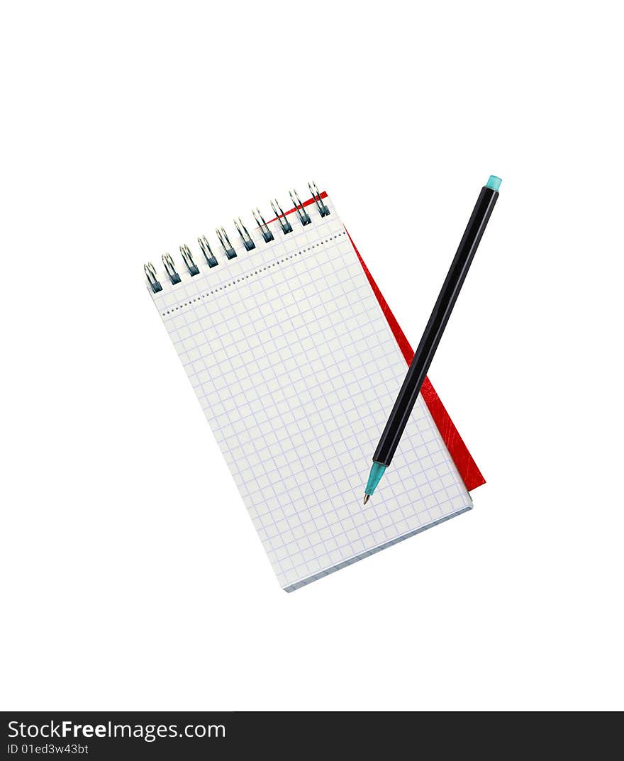 Blank note with pencil close up, isolated over white